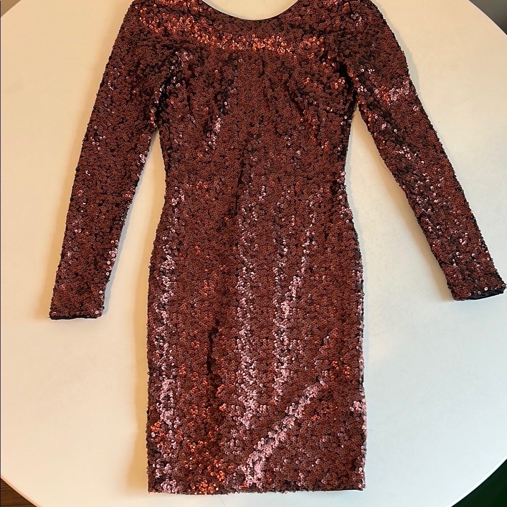 Burgundy Sequin Long Sleeve Bodycon Cocktail Dress